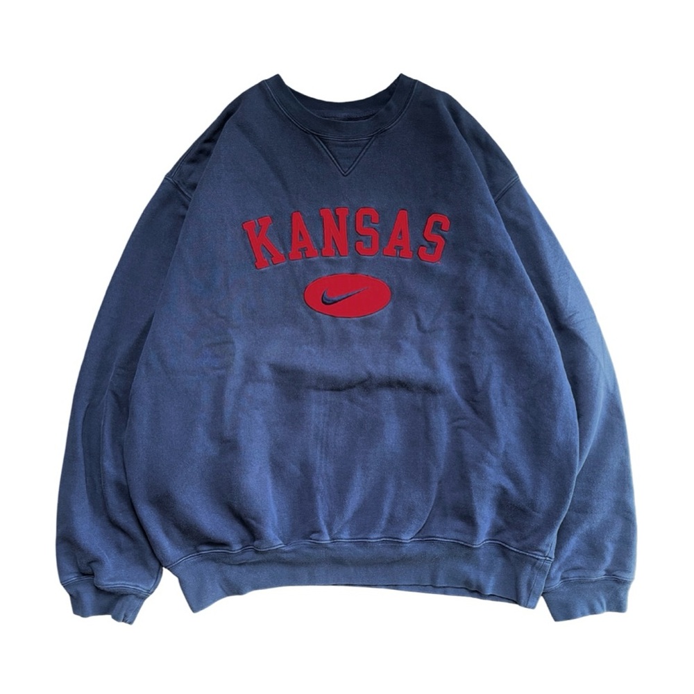 VINTAGE 90S KU JAYHAWKS NIKE MIDDLE SWOOSH NAVY SWEATSHIRT